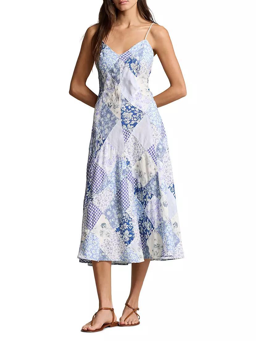 Patchwork Cotton-Linen Midi-Dress Product Image