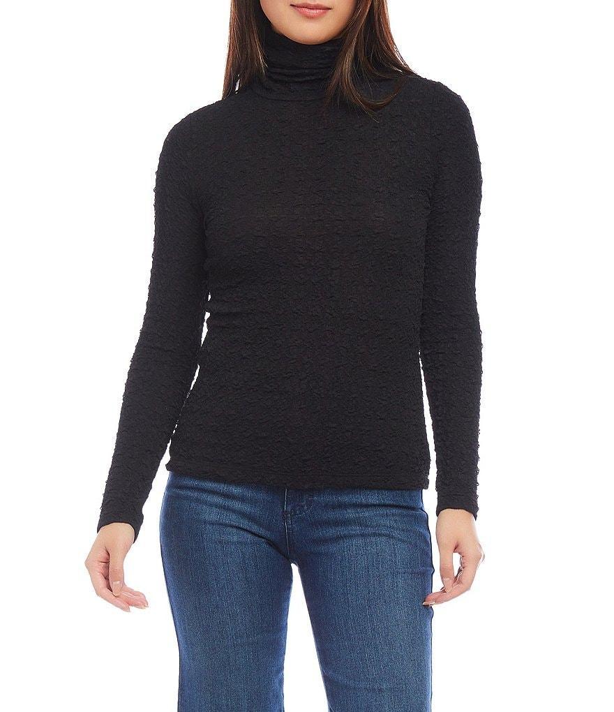 Karen Kane Petite Size Stretchy Bubble Textured Knit Turtleneck Long Sleeve Top product image