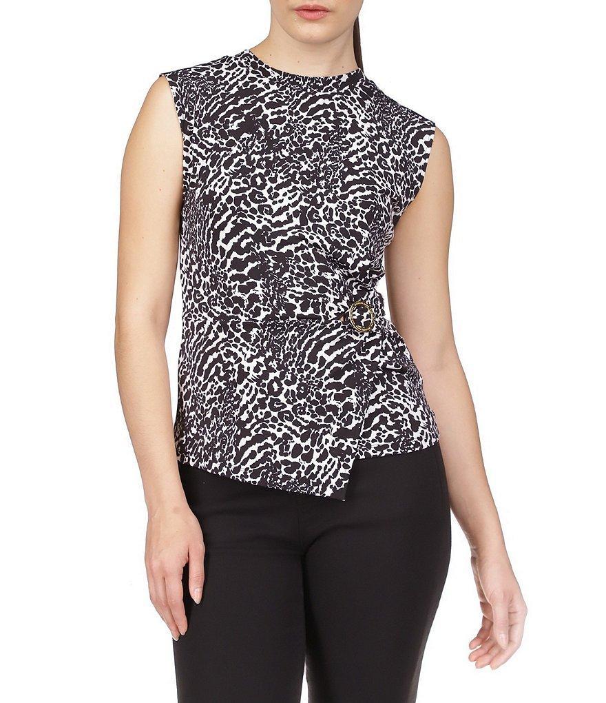 Michael Kors Animal Print Ring Twist Crew Neck Sleeveless Tank Product Image