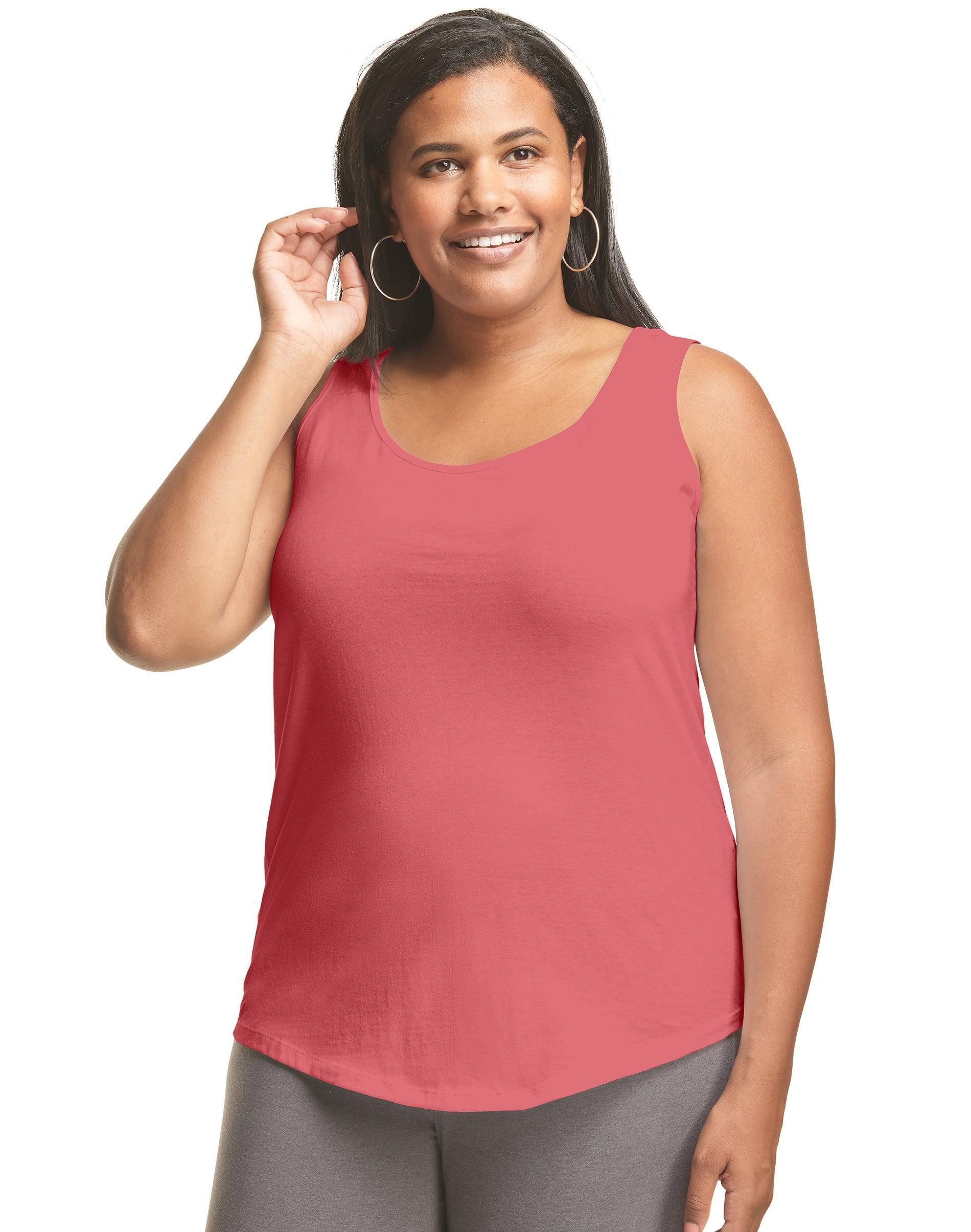 Hanes Just My Size Womens Cotton Jersey Tank, Shirttail Hem (Plus ) Briny Pink 4X Product Image