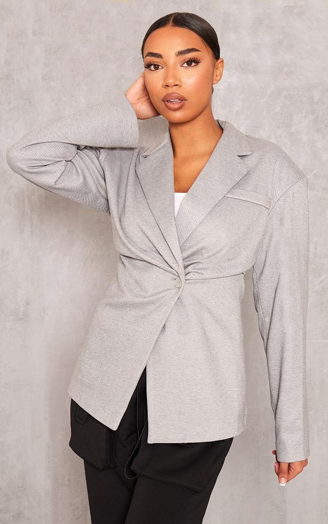 Tall Grey Button Up Oversized Blazer Product Image