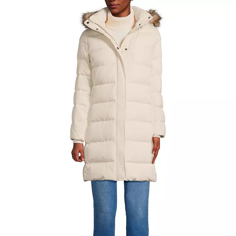 Petite Lands End Down Puffer Faux Fur Trim Hooded Winter Parka Coat, Womens Product Image