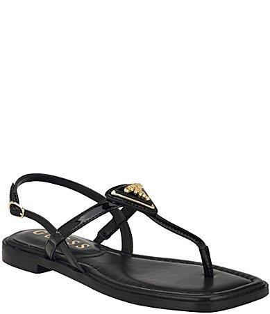 Guess Rainey Logo Embellish Patent Flat Thong Sandals Product Image