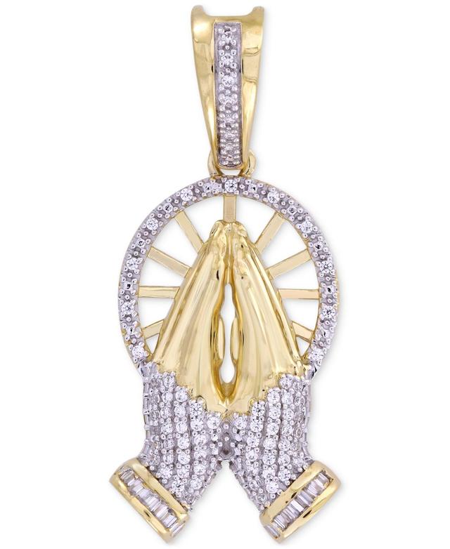 Mens Diamond Round & Baguette Praying Hands Pendant (1/6 ct. t.w.) in 10k Gold Product Image