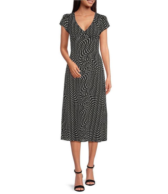 WAYF Polka Printed V-Neck Cap Sleeve Midi Dress Product Image