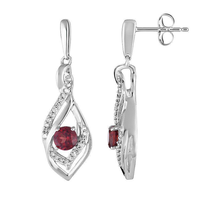 10k White Gold Garnet & 1/8 Carat T.W. Diamond Drop Earrings, Womens, Red Product Image