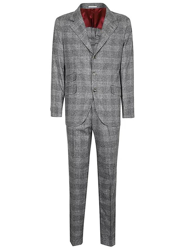 BRUNELLO CUCINELLI Wool And Silk Blend Single-breasted Suit In Grey Product Image