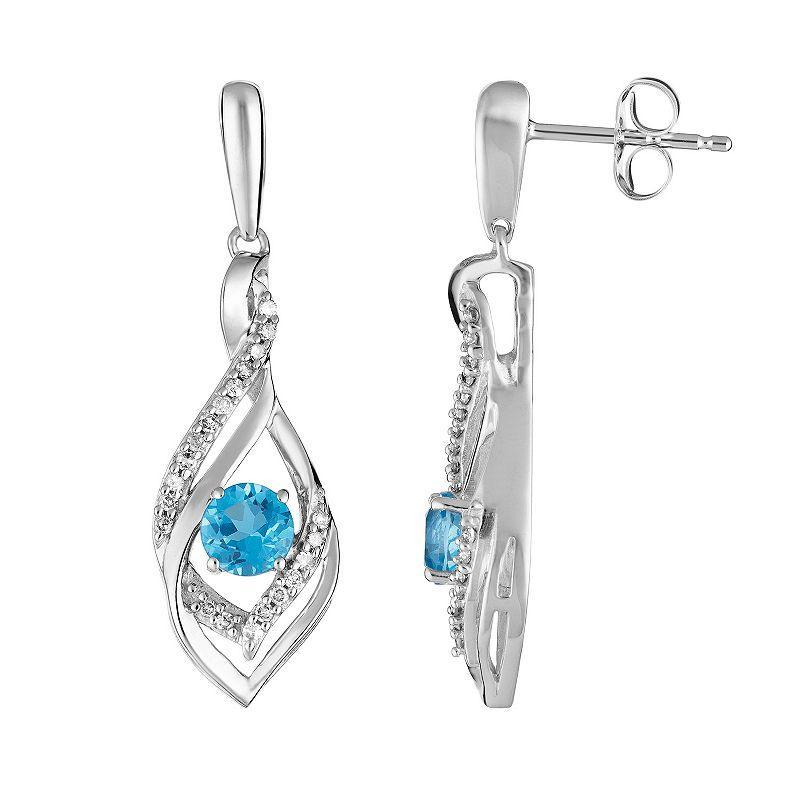 10k White Gold Swiss Blue Topaz & 1/8 Carat T.W. Diamond Drop Earrings, Womens Product Image