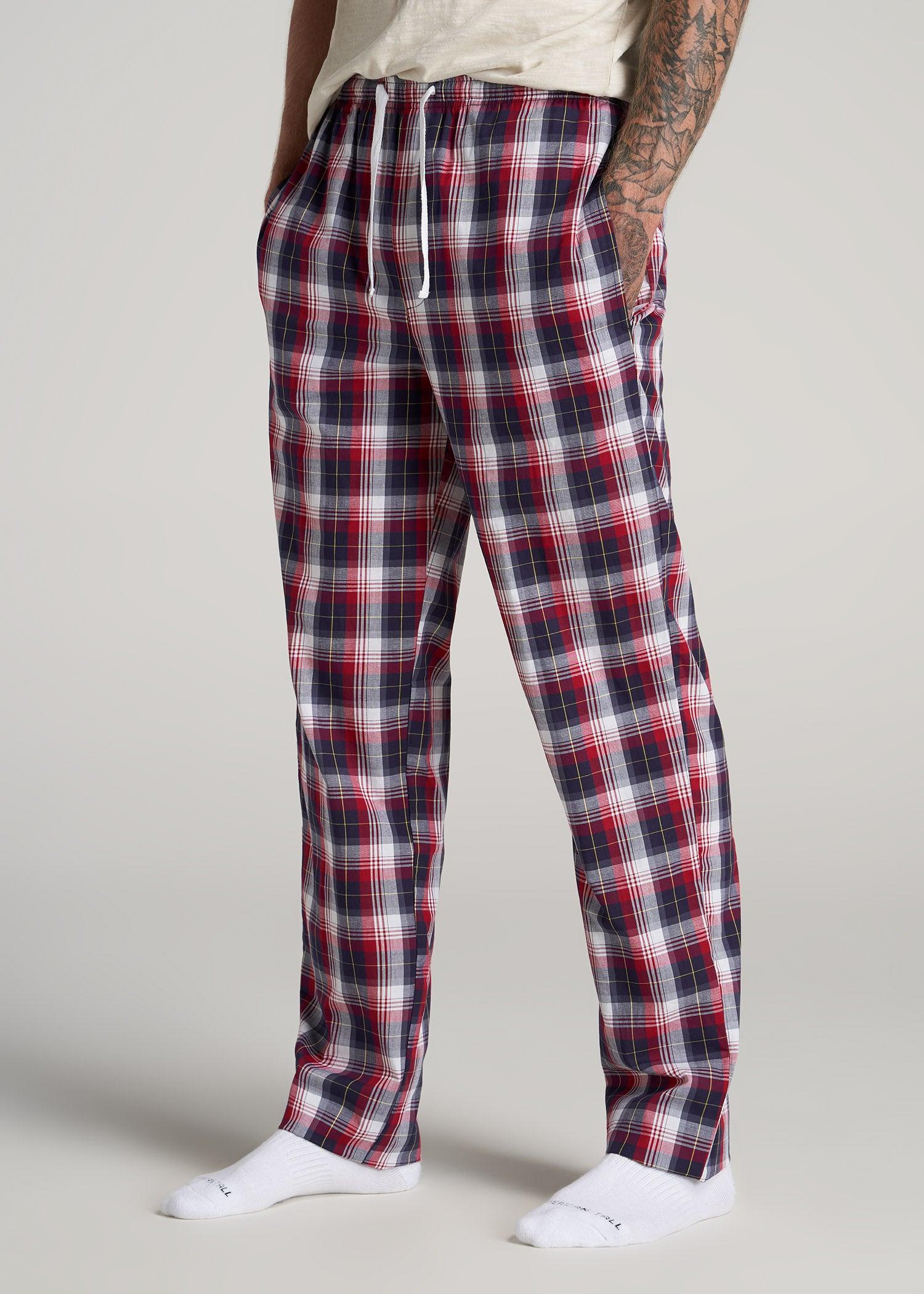 Woven Pajama Pants for Tall Men in Dark Blue & Red Plaid Product Image