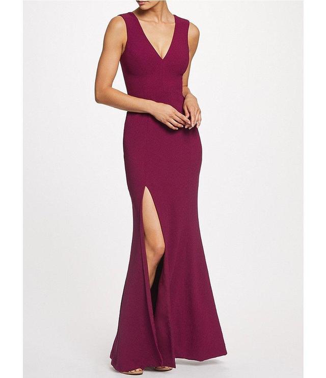 Dress the Population Sandra Crepe Plunge V-Neck Sleeveless Side Slit Gown Product Image