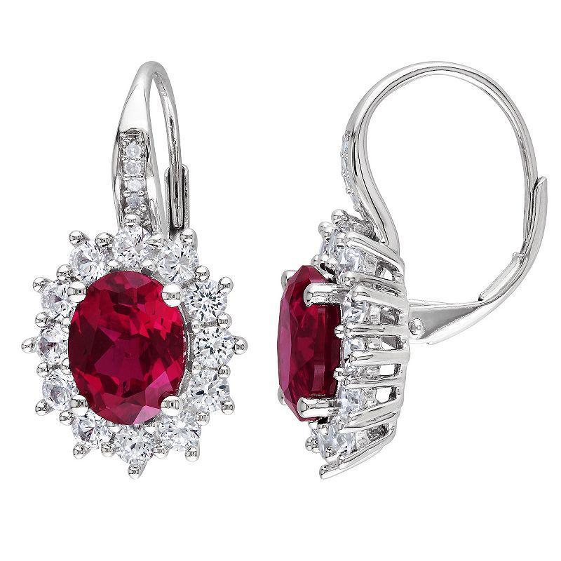 Stella Grace Sterling Silver Lab-Created Ruby, Lab-Created White Sapphire & Diamond Accent Leverback Earrings, Womens Product Image