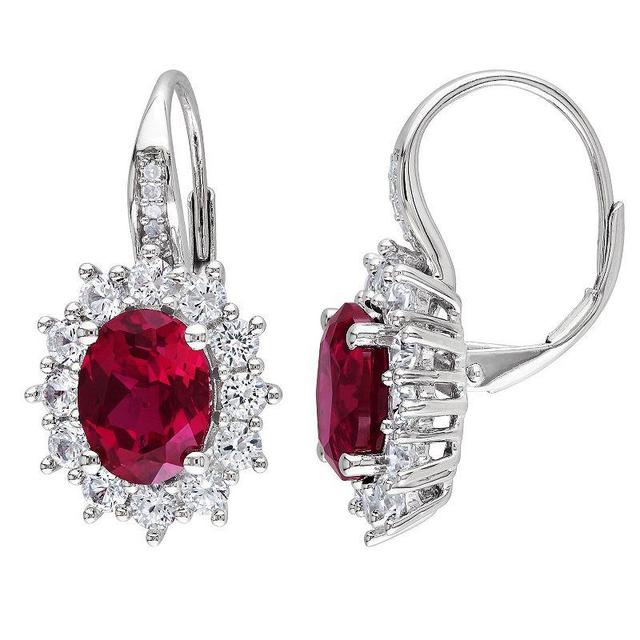 Stella Grace Sterling Silver Lab-Created Ruby, Lab-Created White Sapphire & Diamond Accent Leverback Earrings, Womens, Red Product Image