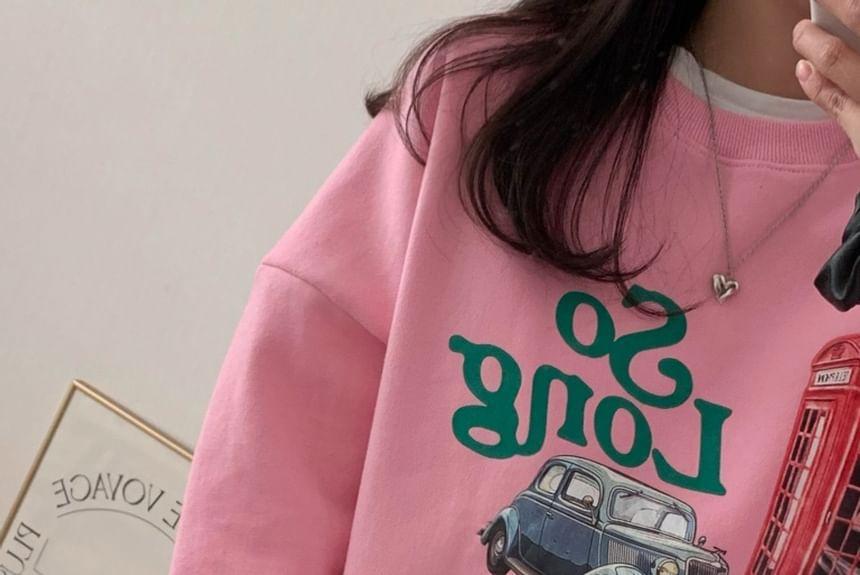 Car Print Loose-Fit Sweatshirt Product Image