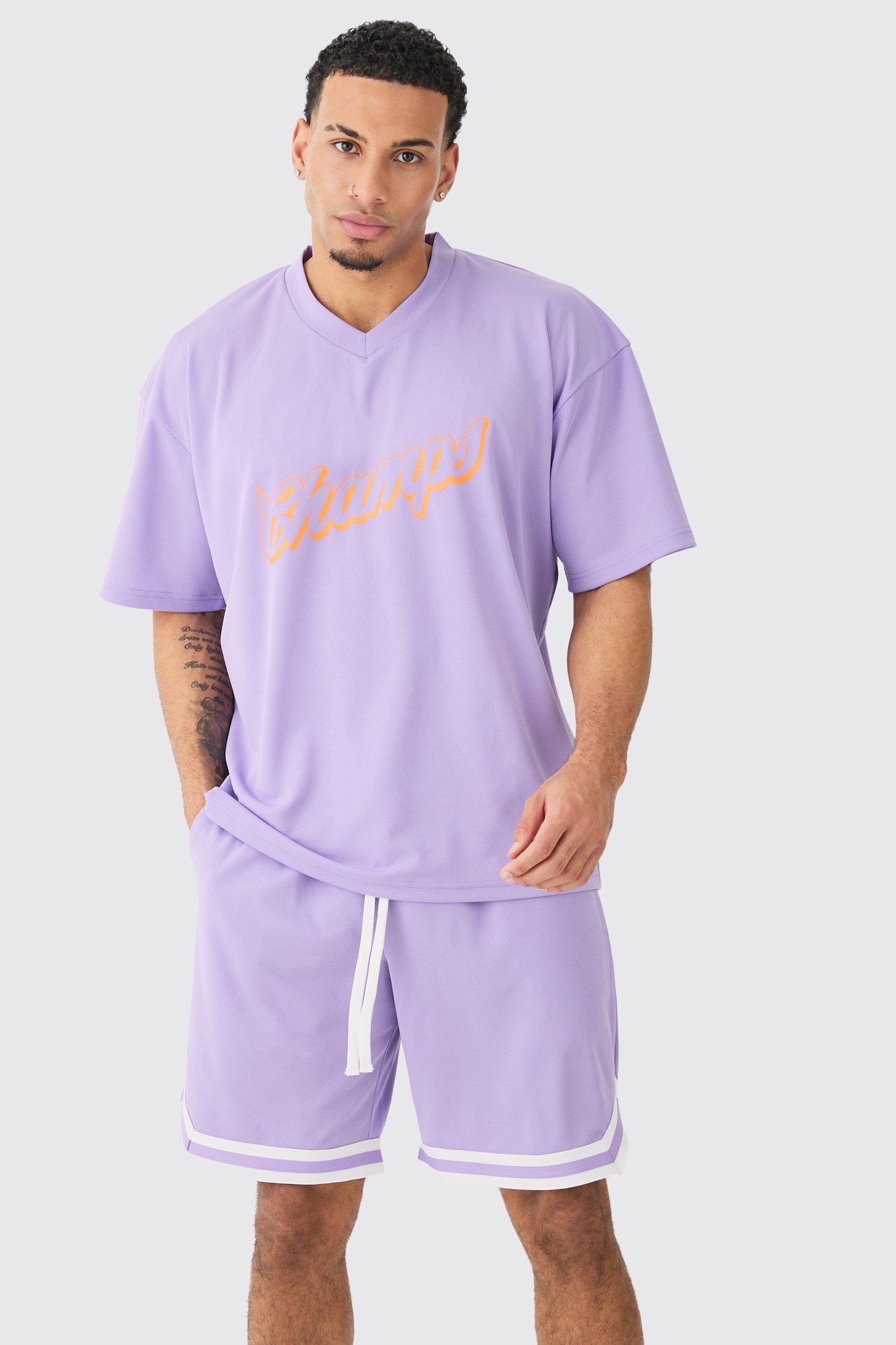 Oversized Mesh Varsity Top And Basketball Shorts Set | boohooMAN USA Product Image