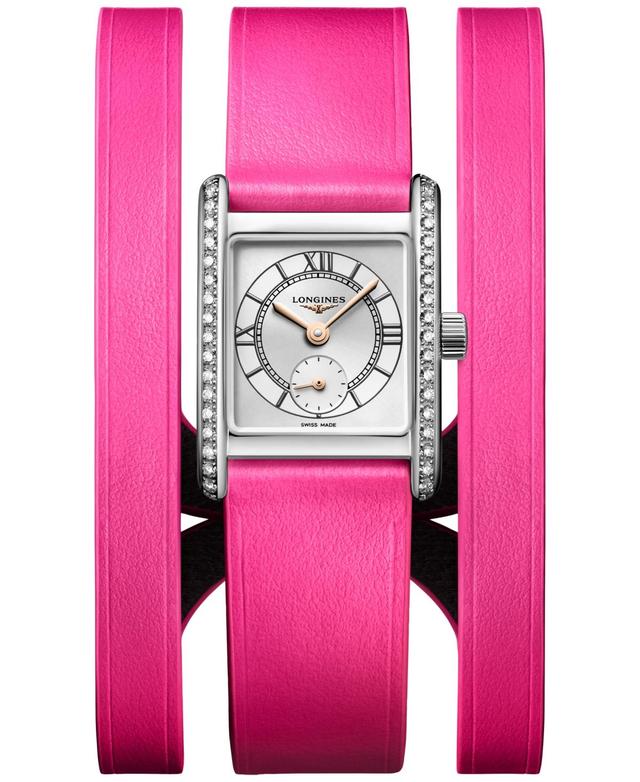 Longines Womens Swiss Mini Dolcevita 150th Kentucky Derby Edition Diamond (3/8 ct. t.w.) Pink Three Row Leather Strap Watch 22x29mm Product Image