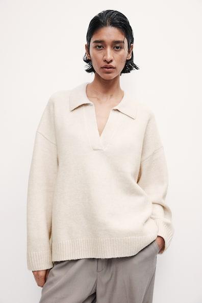 Fine-knit Collared Sweater Product Image