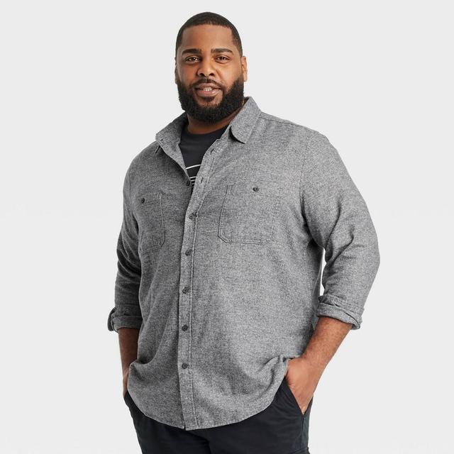 Mens Big & Tall Mid-Weight Flannel Long Sleeve Button-Down Shirt - Goodfellow & Co Heather 3XLT Product Image