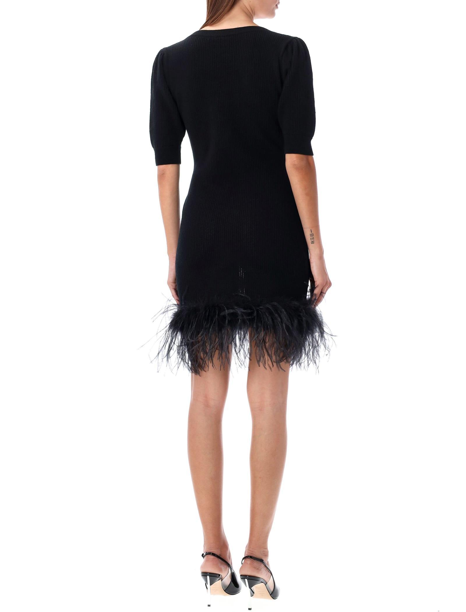 ALESSANDRA RICH Feather-trimmed Wool Minidress In Black Product Image