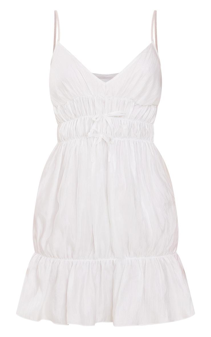 Cream Shiny Elasticated Frill Strappy Shift Dress Product Image