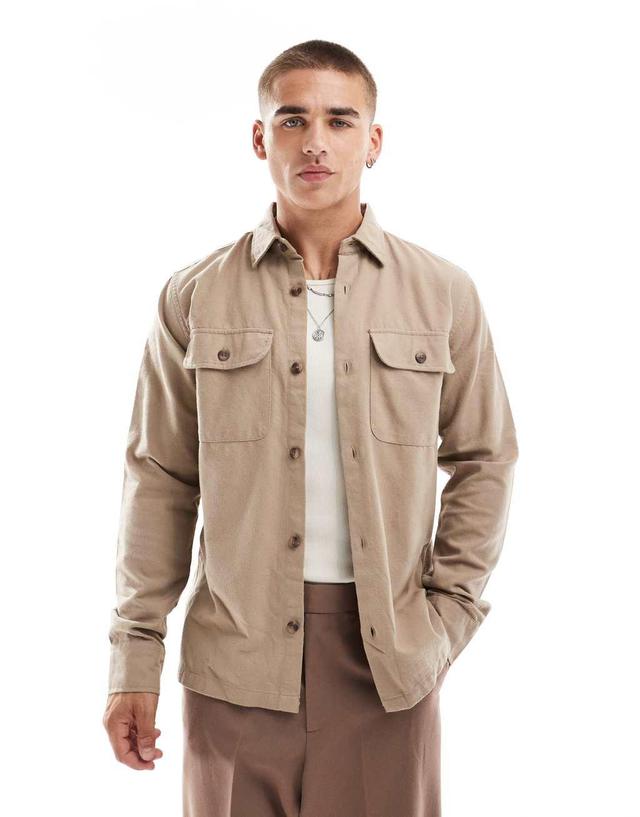 Jack & Jones flannel overshirt in beige Product Image