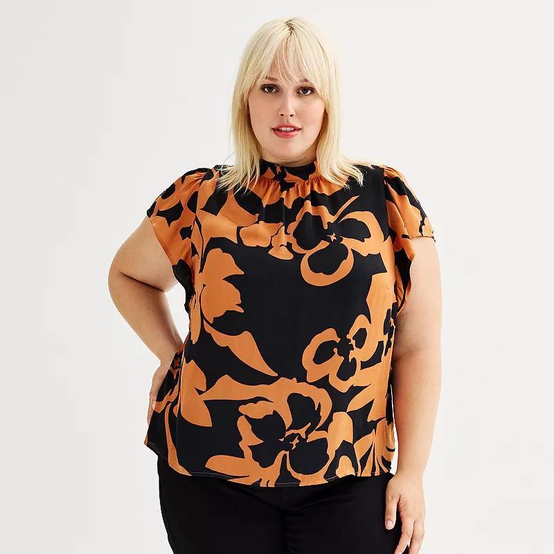 Plus Size Nine West Mockneck Short Sleeve Blouse, Womens Product Image