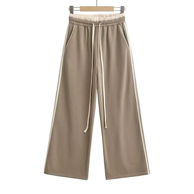 Drawstring Waist Two Tone Wide Leg Sweatpants Product Image