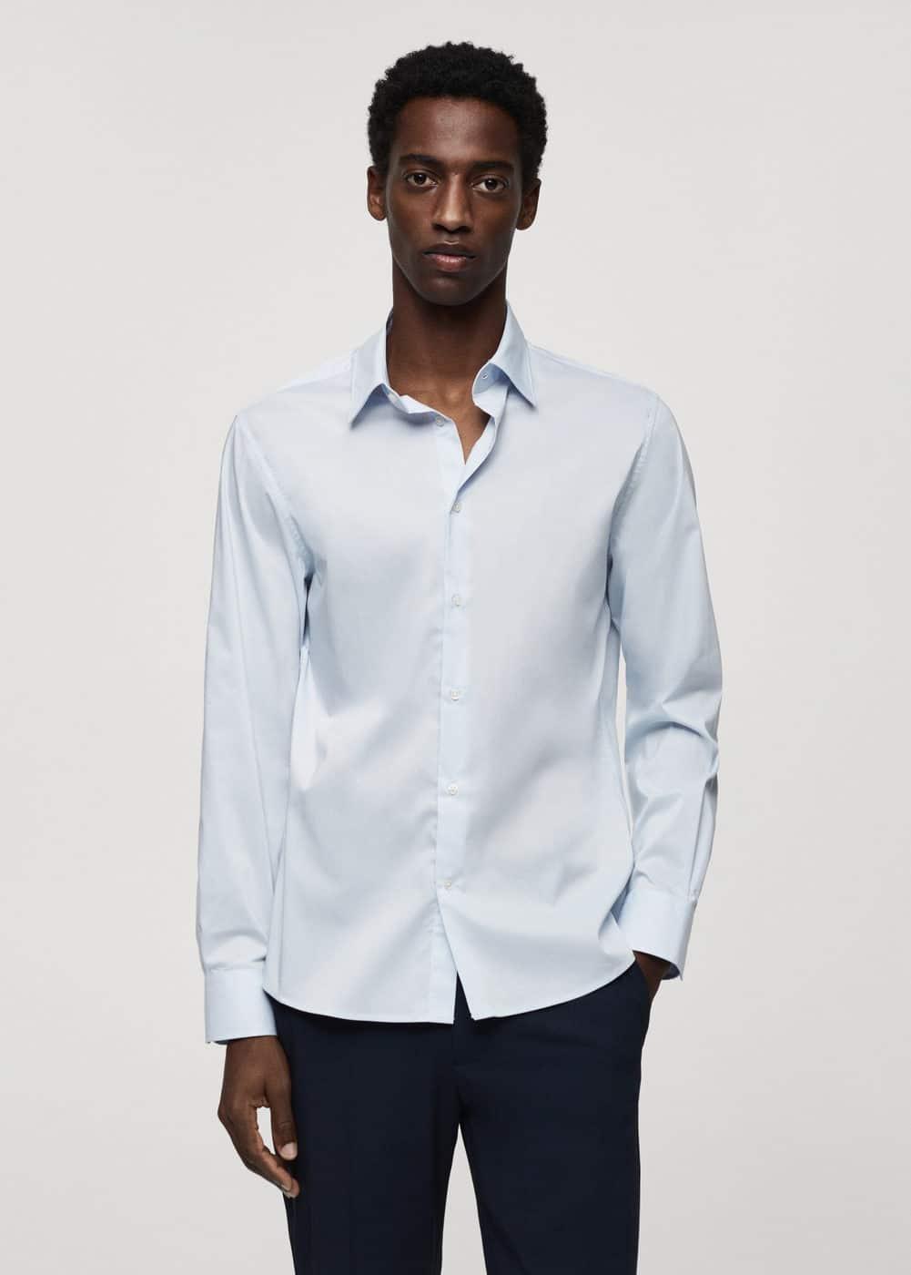 MANGO MAN - Slim fit stretch cotton shirt sky blueMen Product Image