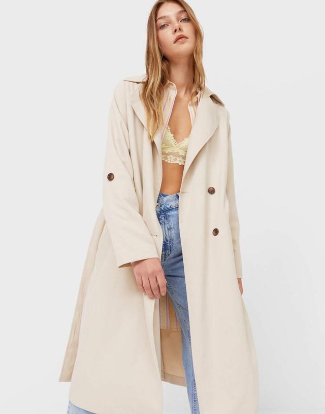 Stradivarius trench coat in light stone Product Image