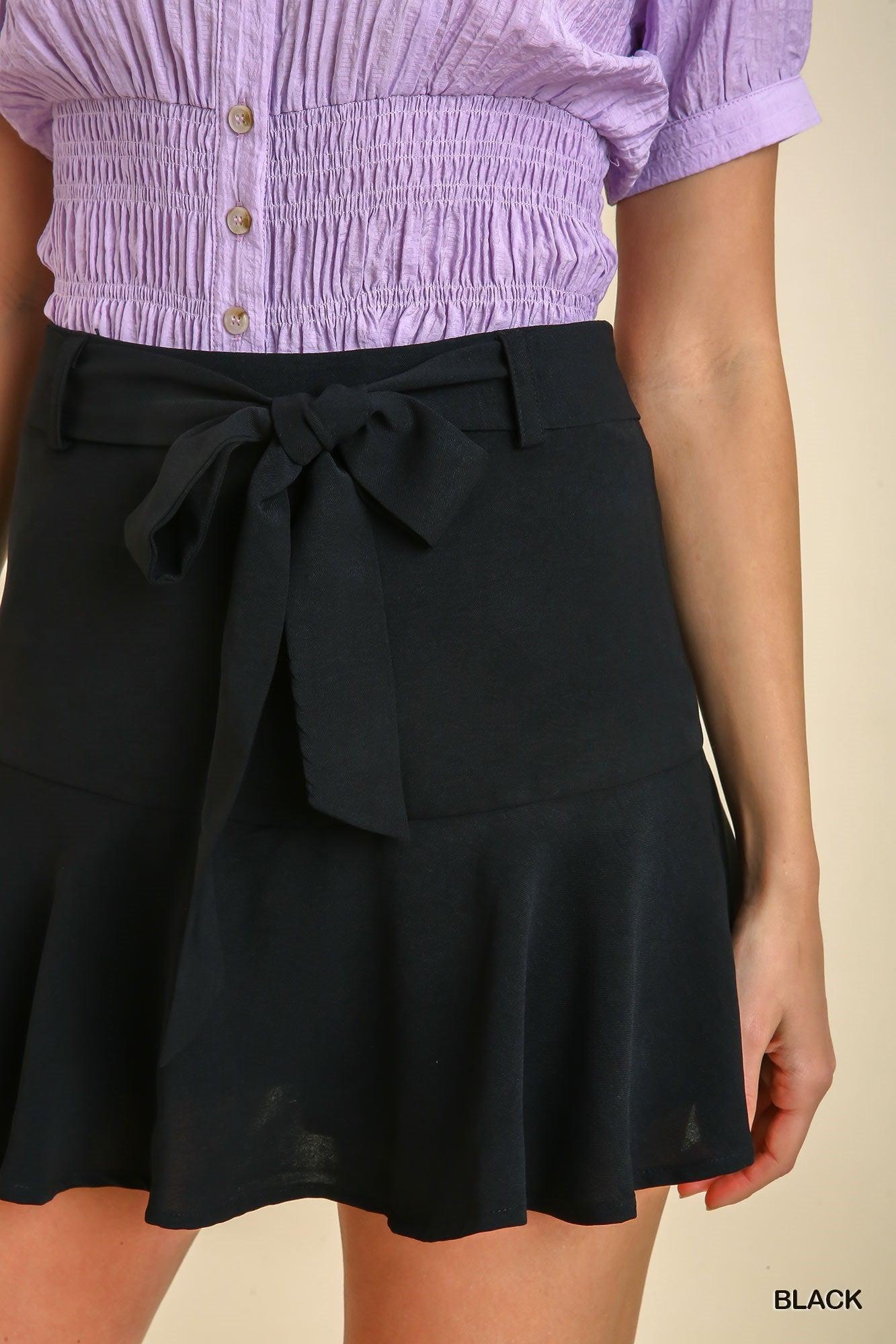 Ruffle Hem Skort with Bow Belt Product Image