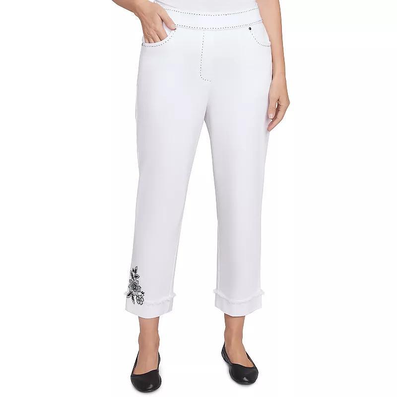 Womens Alfred Dunner Floral Embroidered Denim Cuffed Ankle Pants Product Image