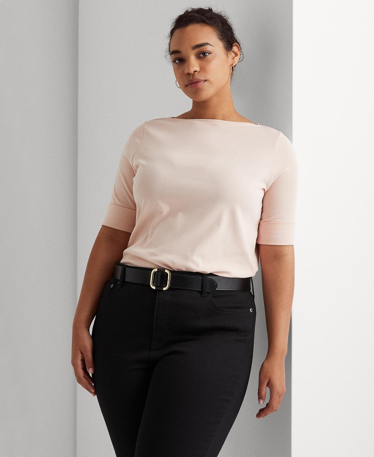 Lauren Ralph Lauren Plus Size Cotton-Blend Boatneck Top Product Image