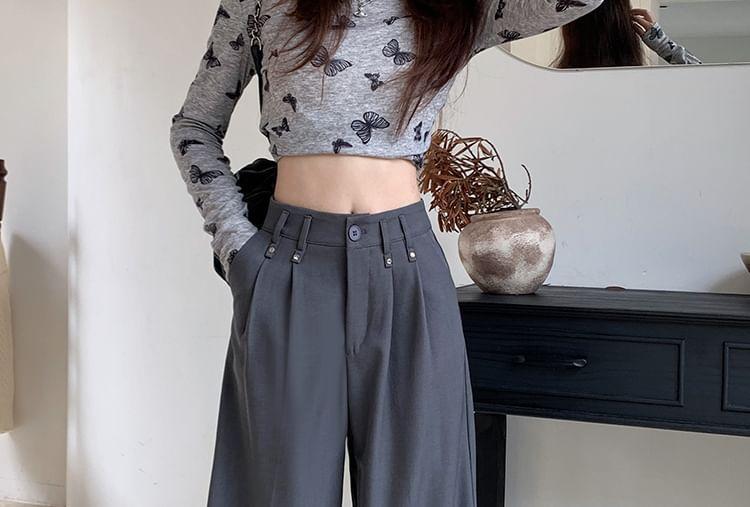 High Waist Plain Wide Leg Pants Product Image