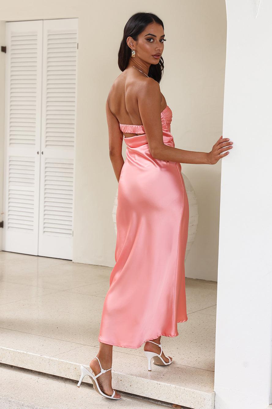 Bonded Connection Satin Maxi Dress Pink Product Image