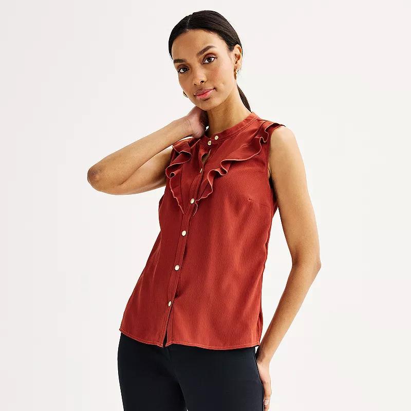 Womens Nine West Ruffle Collared Sleeveless Button Down Tank Top Product Image