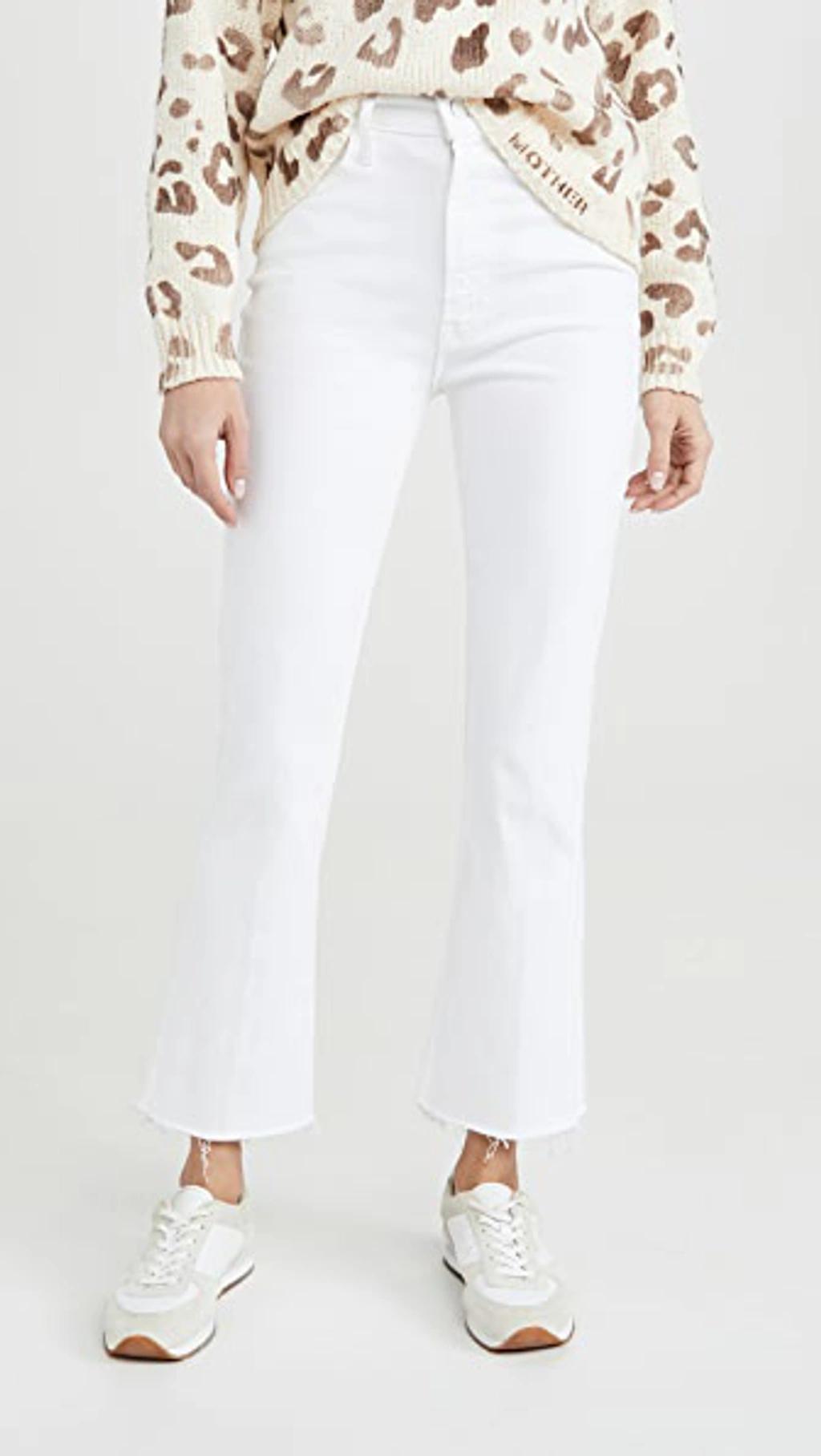 MOTHER The Tomcat Roller Distressed High-rise Flared Jeans In White Product Image