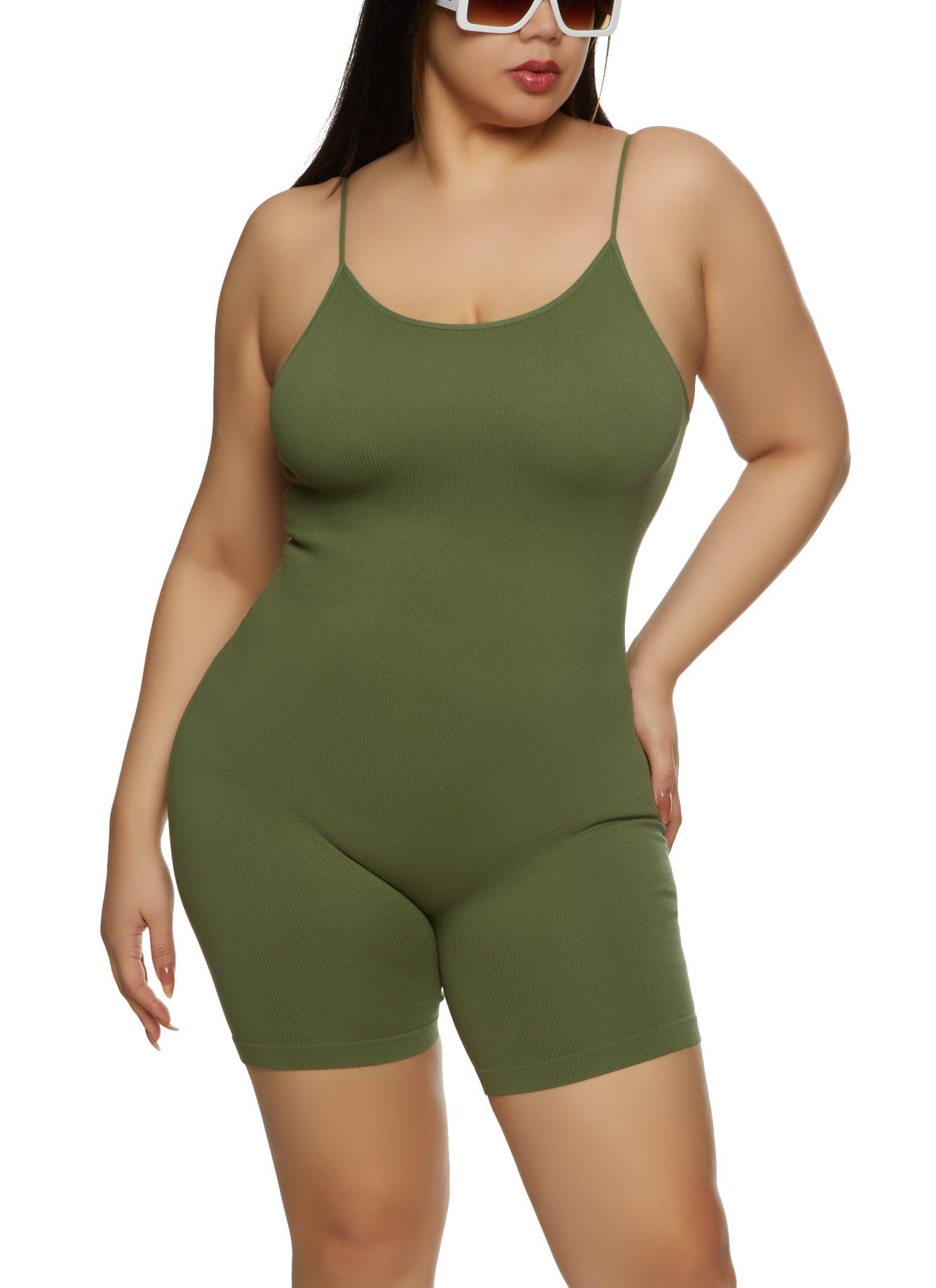 Womens Plus Size Seamless Ribbed Cami Romper Product Image