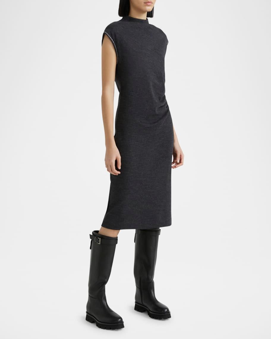 Pleated Mock-Neck Midi Dress Product Image