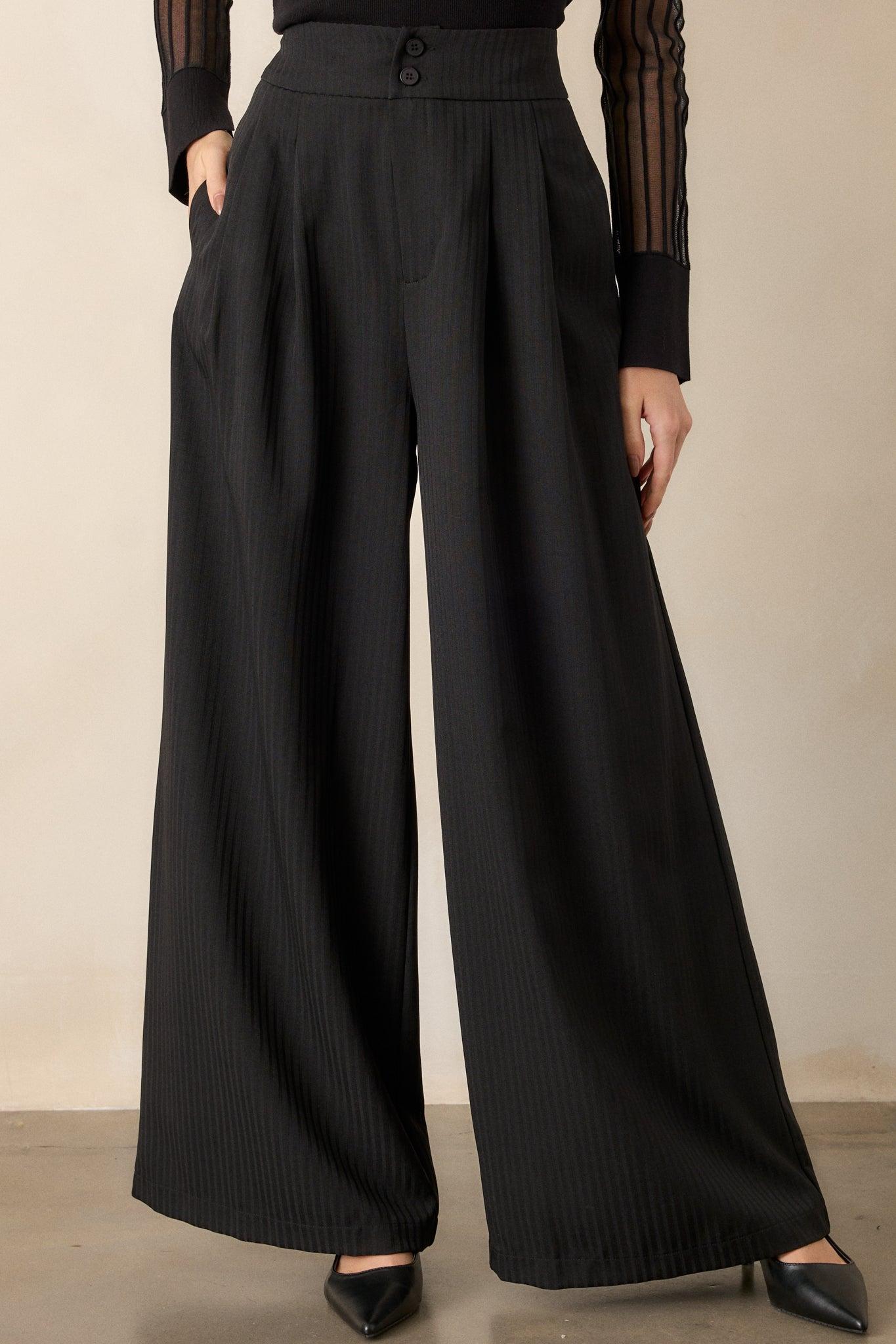 I'm Working Late Black Pinstripe Wide Leg Trousers Product Image