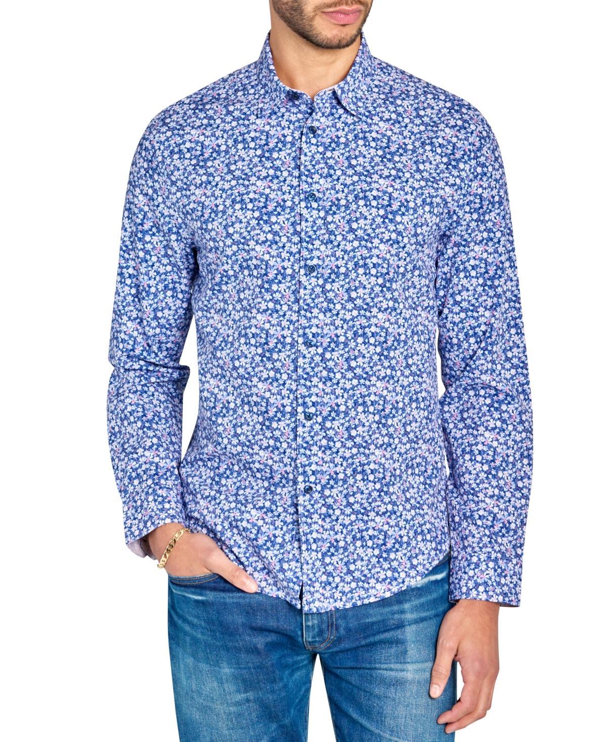 Brooklyn Brigade Mens Non-Iron Performance Stretch Moisture-Wicking Mini-Floral Button-Down Shirt - White Product Image