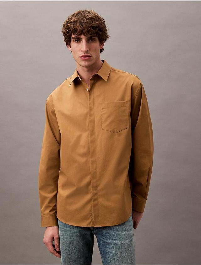 Calvin Klein Mens Pocket Cotton Button-Down Shirt - Brown - XS Product Image