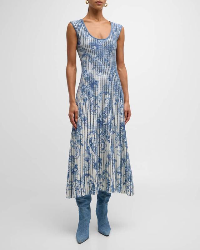 Paisley Printed Knitwear Midi Dress Product Image