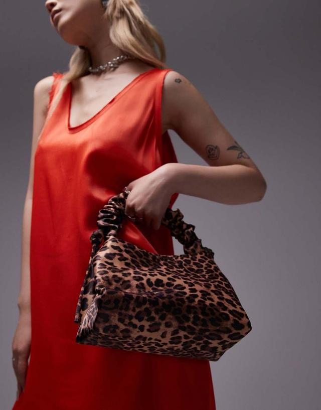 Topshop Gilbert grab bag with ruched handle in leopard Product Image