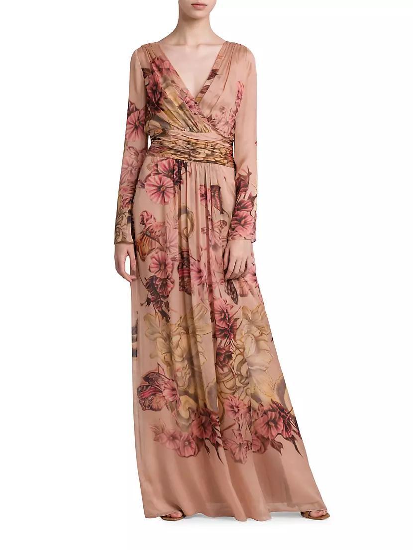 Gathered Floral Silk Maxi Dress Product Image