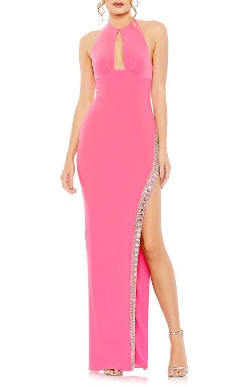 Womens Beaded Jersey Halterneck Gown Product Image