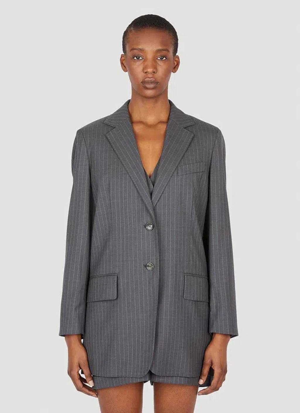 MAX MARA Pinstriped Wool Blazer In Grey product image