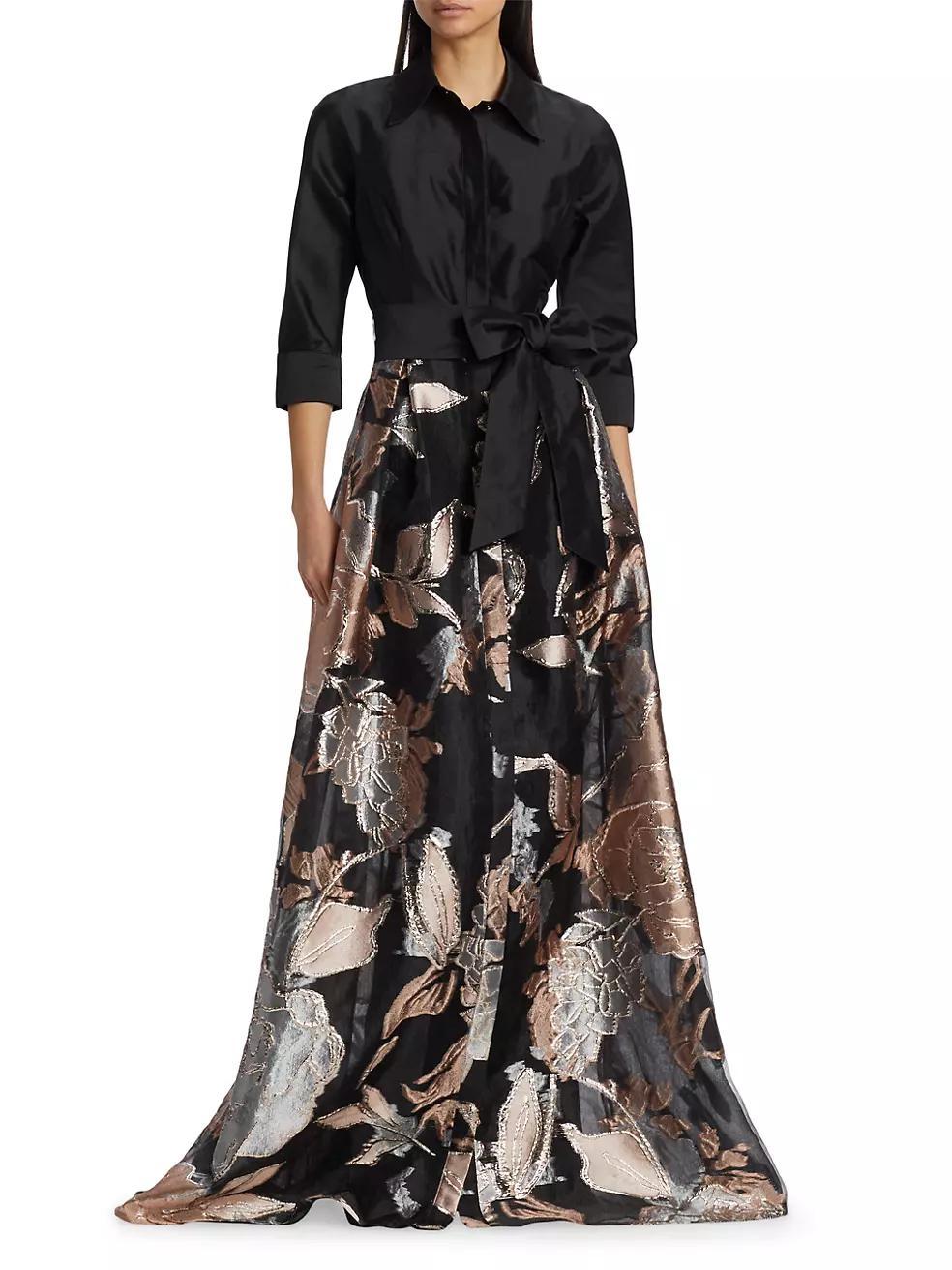 Metallic Floral Jacquard Gown Product Image