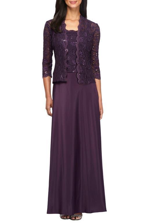 Alex Evenings Sequin Lace & Satin Gown with Jacket Product Image