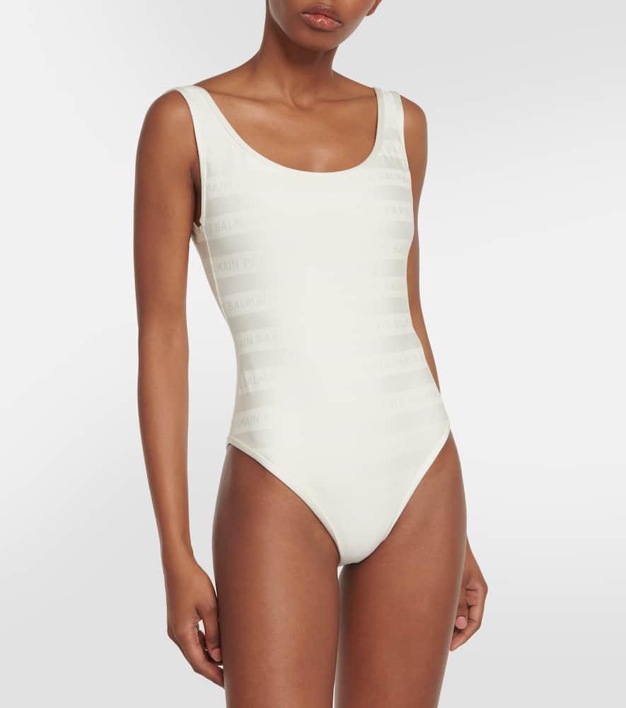 Logo Striped Swimsuit In White Product Image