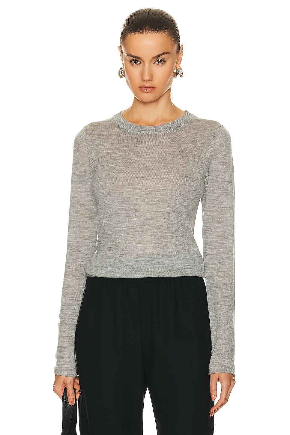 Enza Costa Tissue Cashmere Bold Long Sleeve Crew Top Light Grey. (also in L, M, XS). Product Image