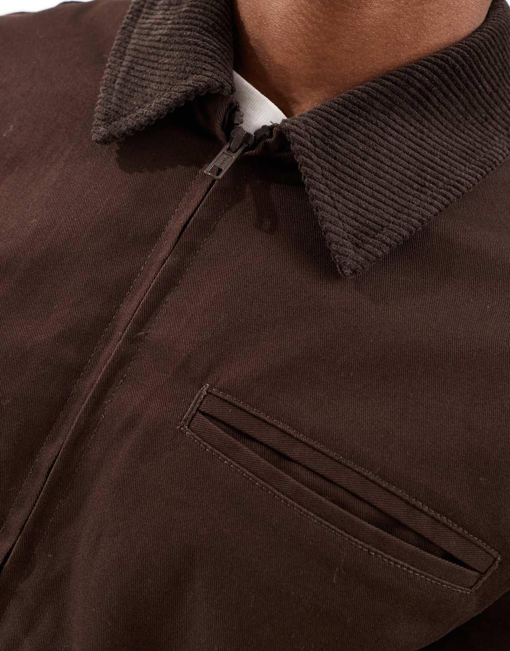 ASOS DESIGN oversized harrington jacket with cord collar in brown Product Image